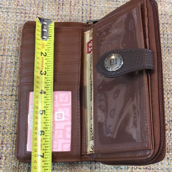 W STONE MOUNTAIN Brown Leather Check Book 20 Card Slips 4 Billfolds Long Wallet - Picture 7 of 17